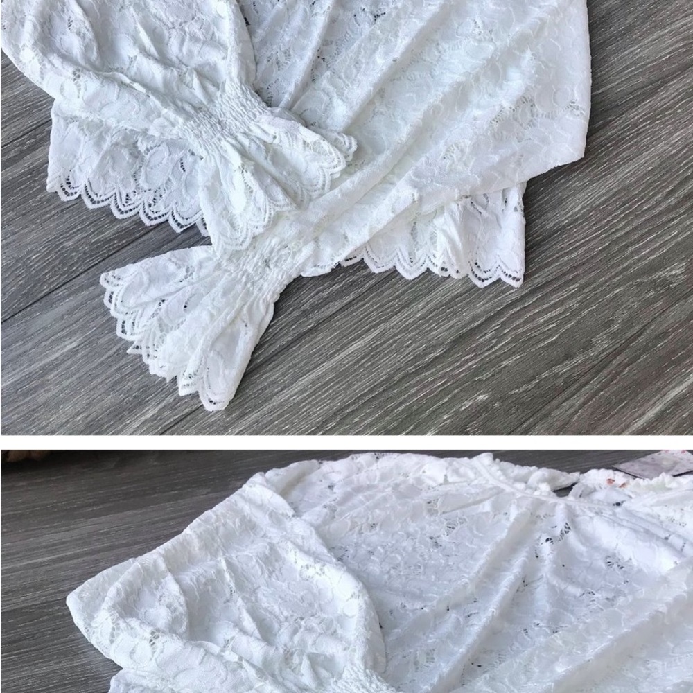 Free People Olivia Balloon Sleeve Lace Blouse